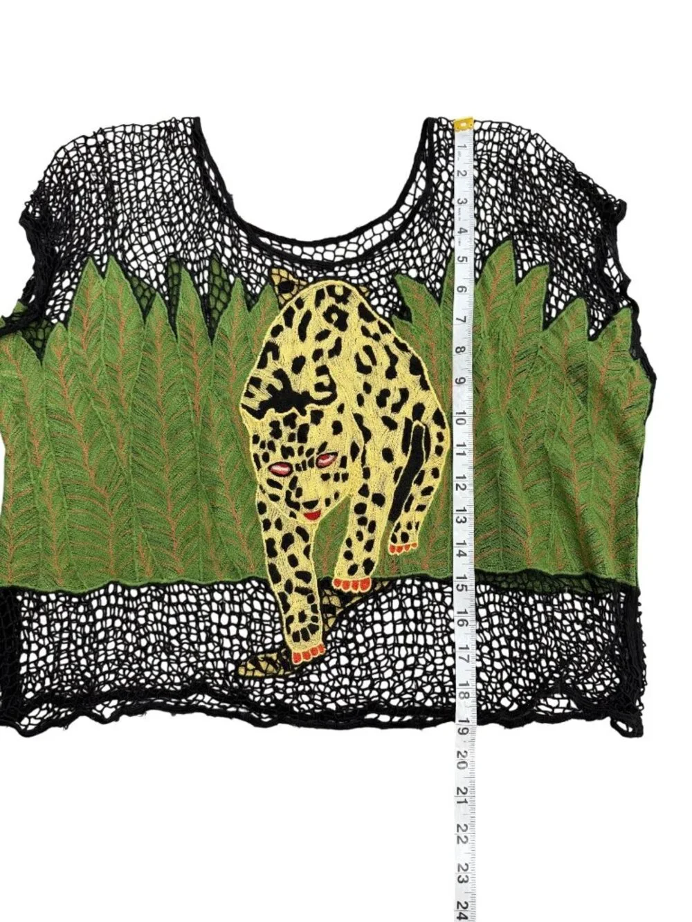 Rare Dakine Top Cover-Up Yellow-Leopard Green-Leaf Over Black Net Vtg Y2K Size L